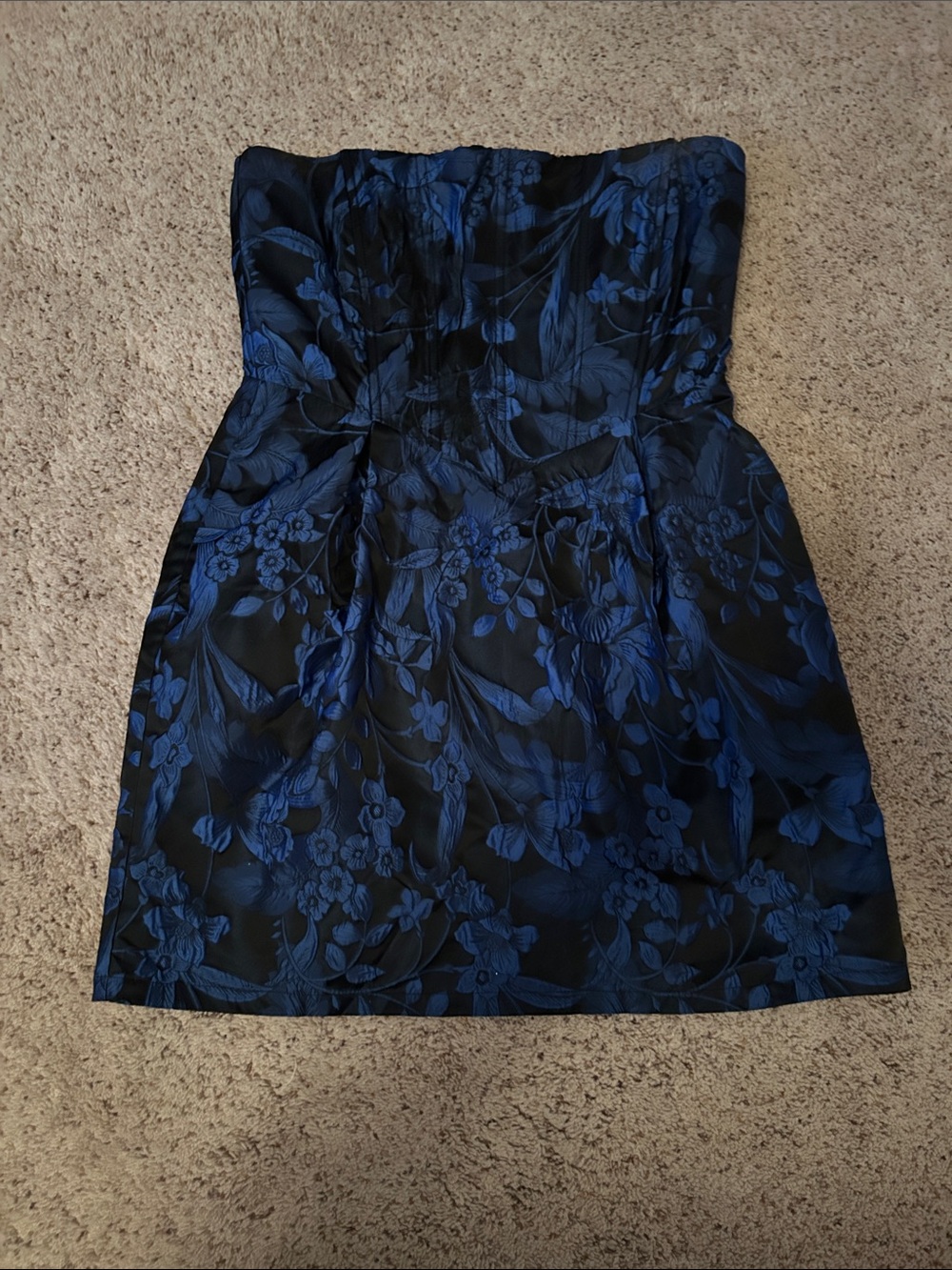 Lulu's Strapless Black and Blue Floral Cocktail Dress Size M EUC